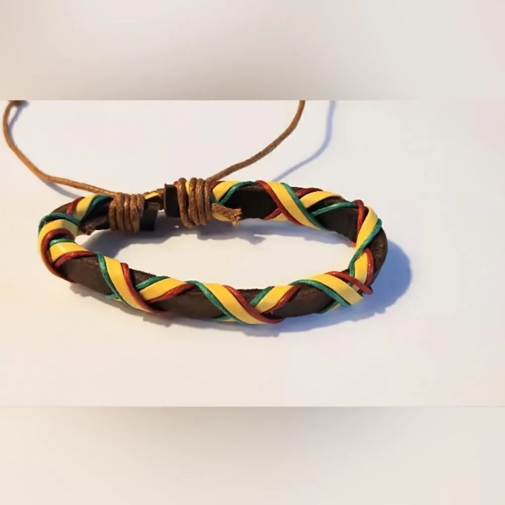 Men's bracelet leather braided black new d15‎